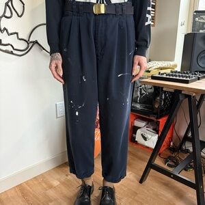 Vintage 90s Navy Blue High Waisted Cotton Trousers Merona ~ Size 31 X 27